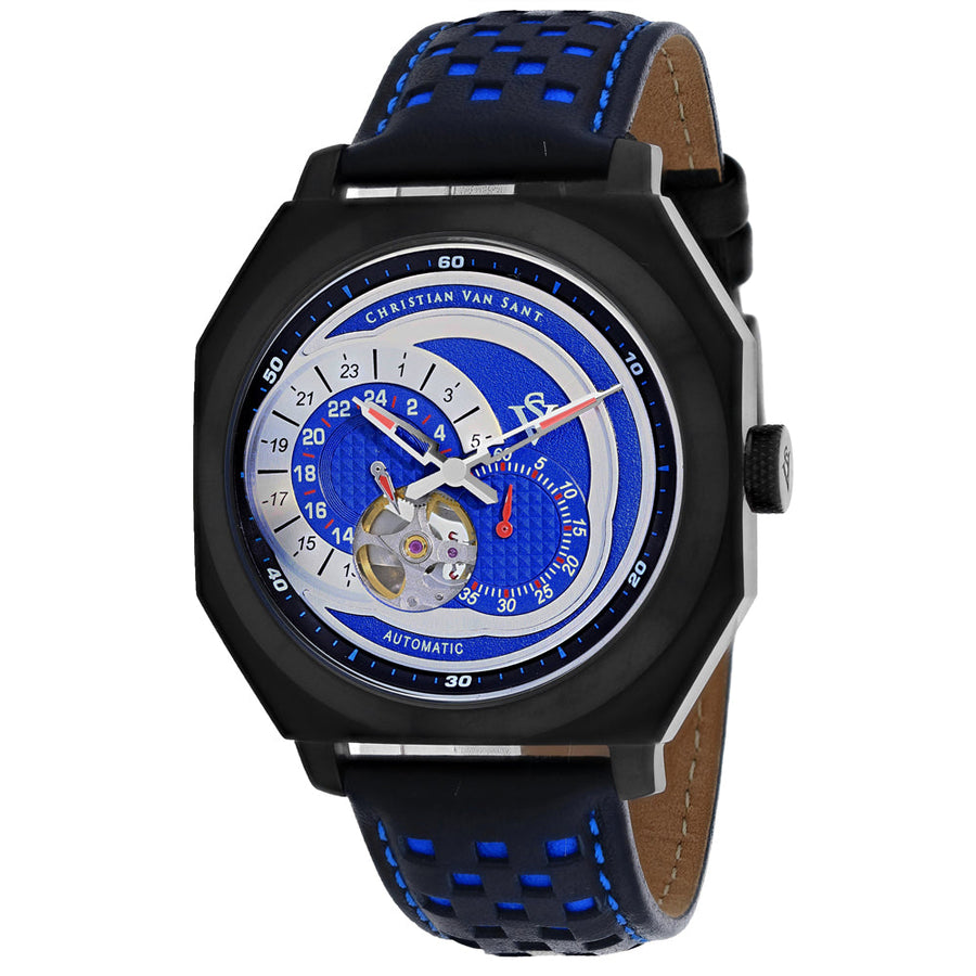 Christian Van Sant Machina Blue Dial Automatic Watch CV0563 Stainless Steel Leather Strap Image 1