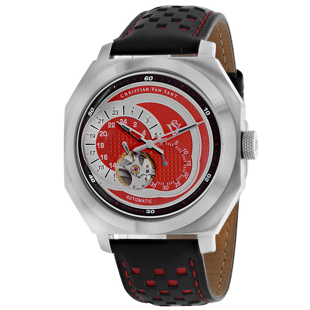 Christian Van Sant Mens Machina Red Dial Automatic Watch CV0561 Stainless Steel Image 1