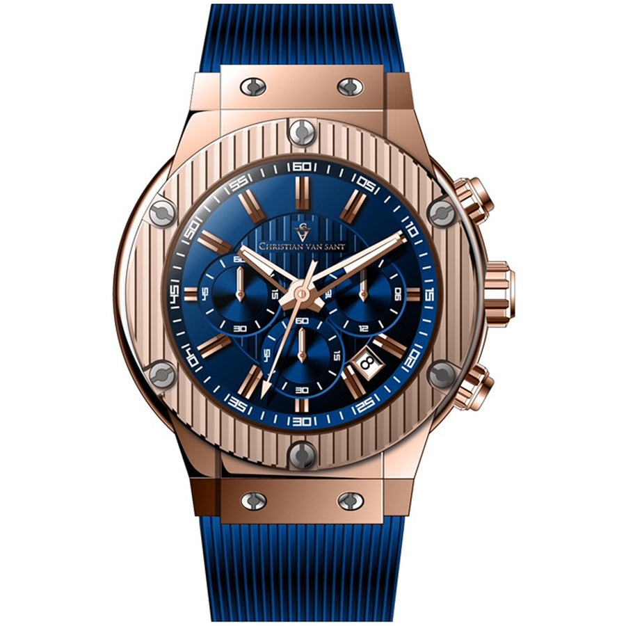 Christian Van Sant Mens Blue Dial Quartz Watch CV8148 Stainless Steel Rubber Strap Image 1