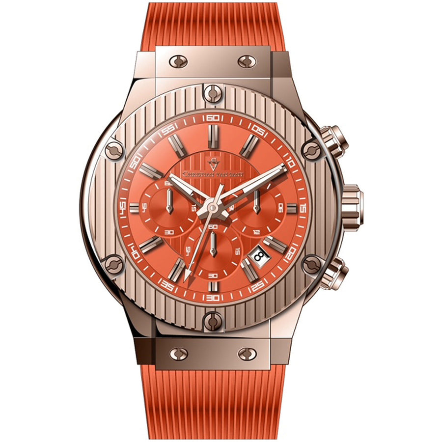 Christian Van Sant Mens Monarchy Orange Dial Quartz Watch CV8149 Rubber Strap Image 1