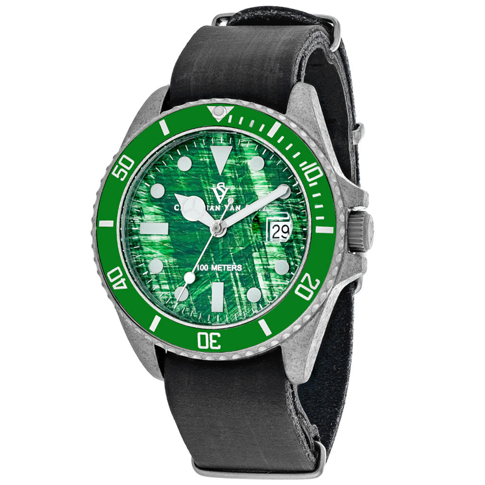 Christian Van Sant Montego Vintage Green Dial Watch CV5202B Distressed Steel Image 1