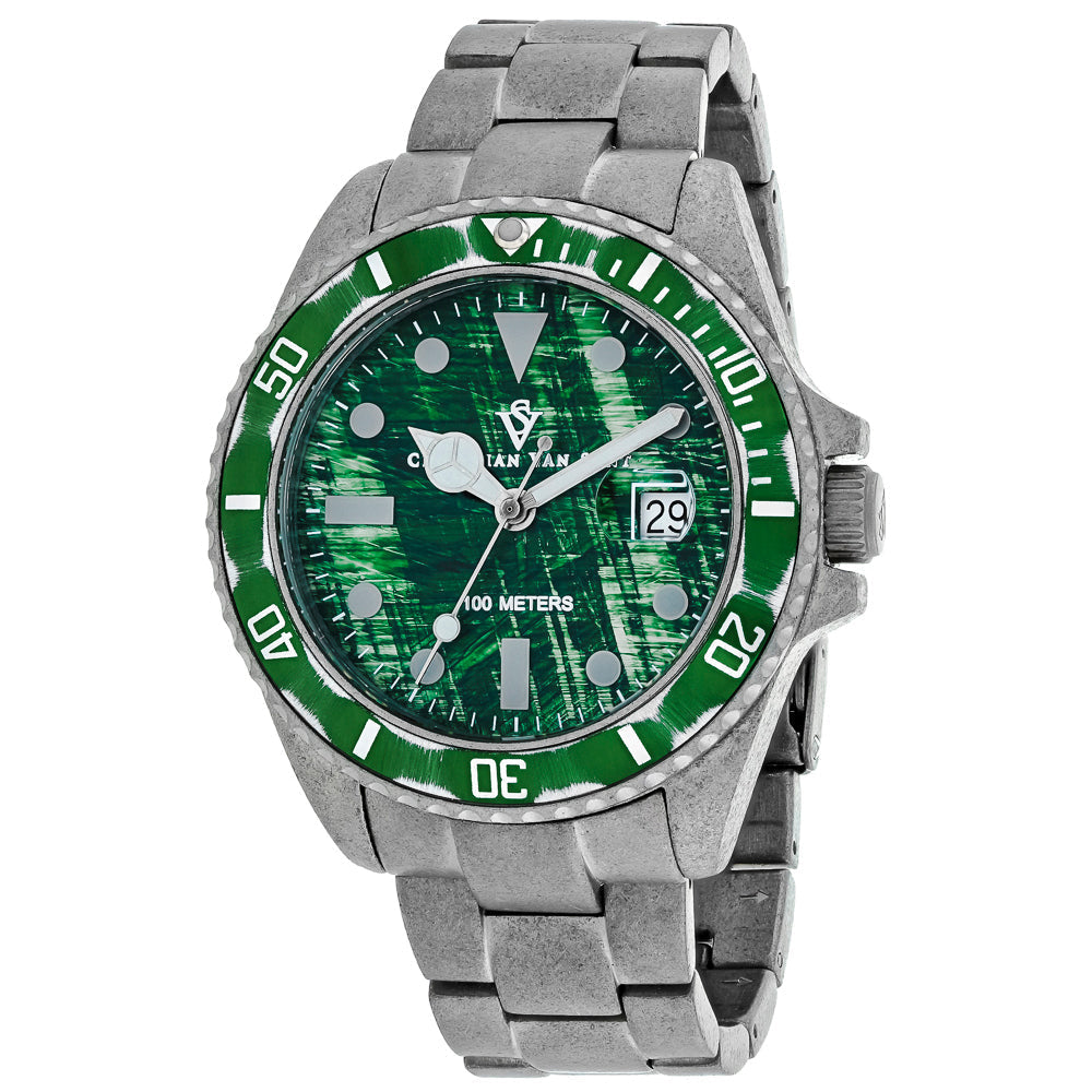 Christian Van Sant Montego Mens Watch Vintage Green Dial CV5102 Stainless Steel Image 1