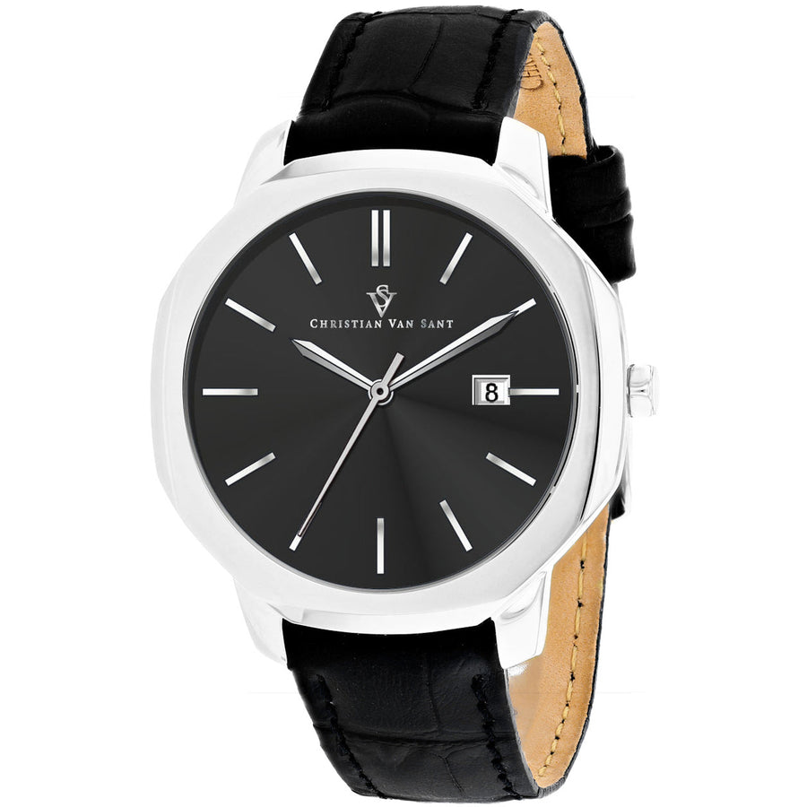 Christian Van Sant Octavius Mens Slim Black Dial Watch CV0530 Leather Strap Image 1