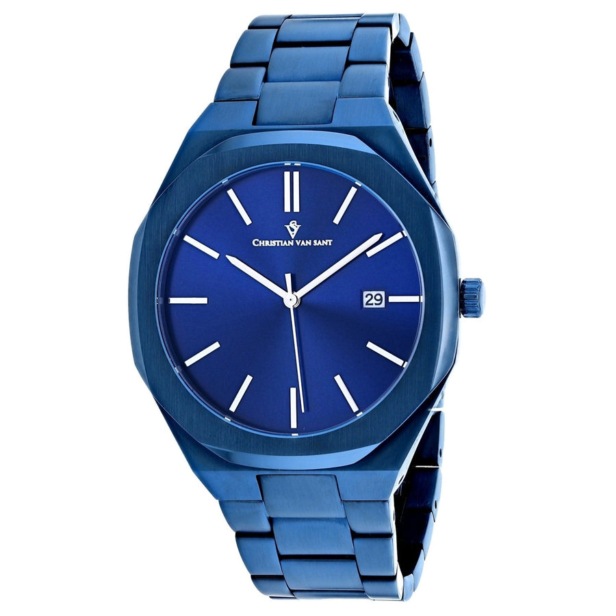 Christian Van Sant Mens Octavius Slim Blue Dial Quartz Watch CV0526 Stainless Steel Image 1