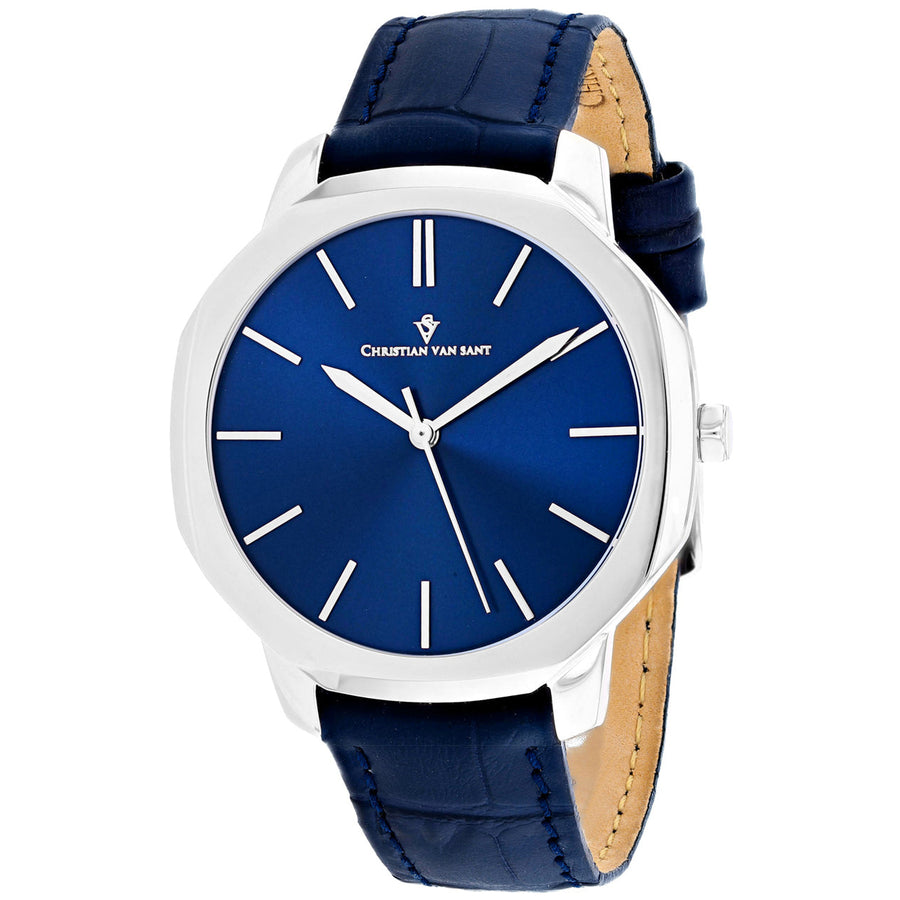 Christian Van Sant Mens Octavius Blue Dial Watch CV0532 Stainless Steel Leather Image 1