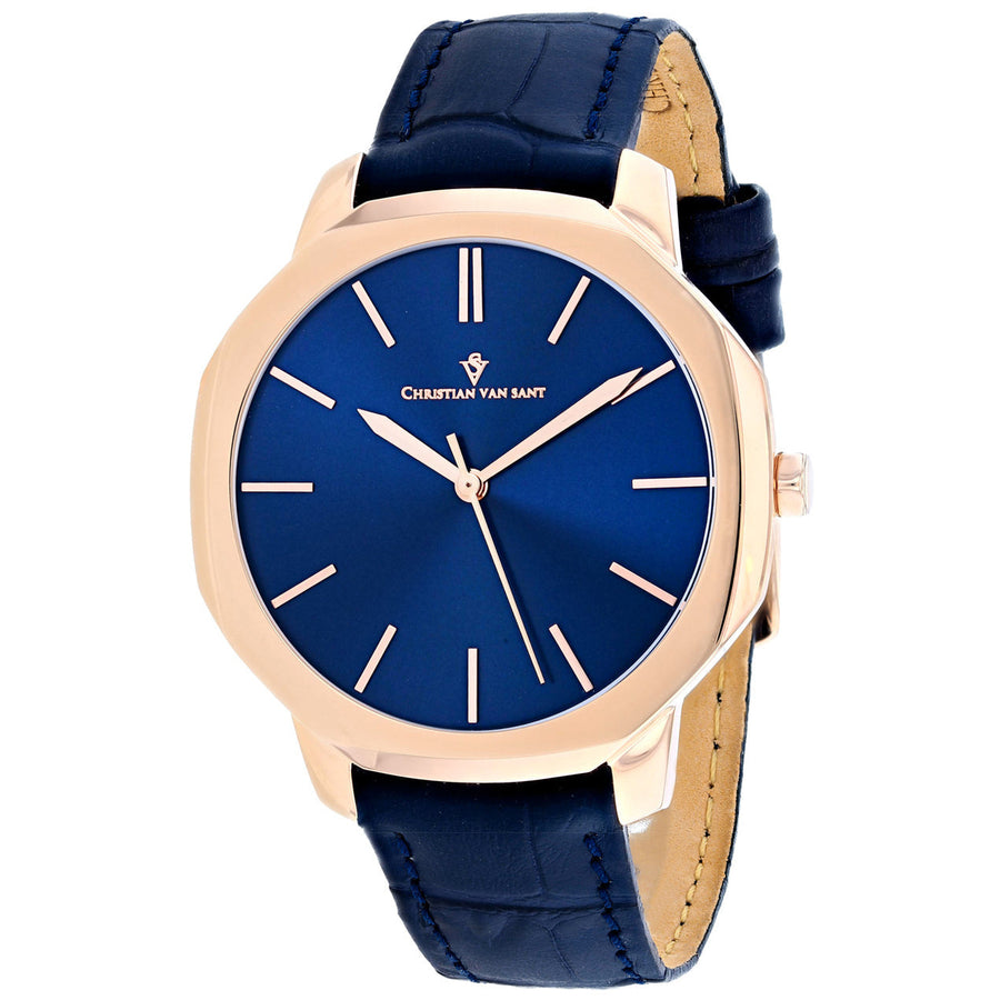 Christian Van Sant Octavius Slim Blue Dial Watch CV0535 Stainless Steel Leather Strap Image 1