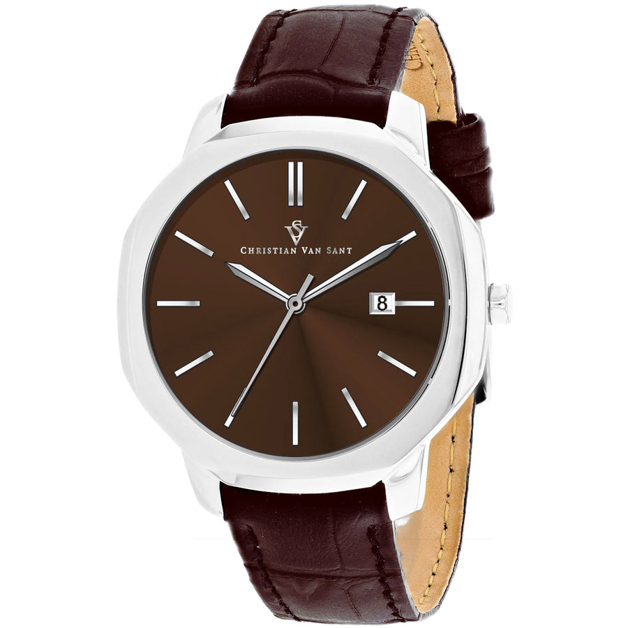 Christian Van Sant Octavius Slim Brown Dial Watch CV0536 Stainless Steel Leather Image 1