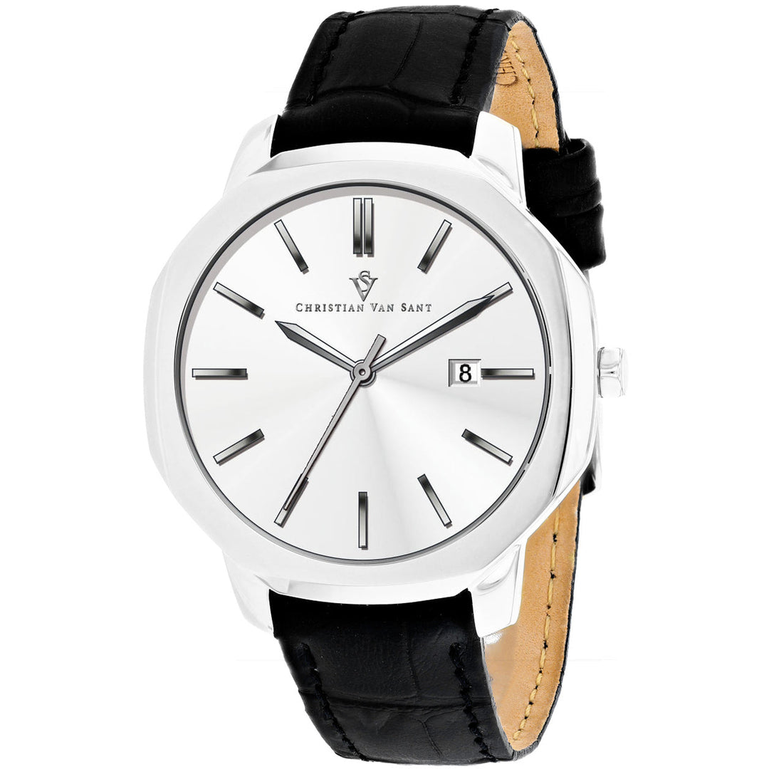 Christian Van Sant Octavius Slim Silver Dial Watch CV0531 Stainless Steel Leather Image 1