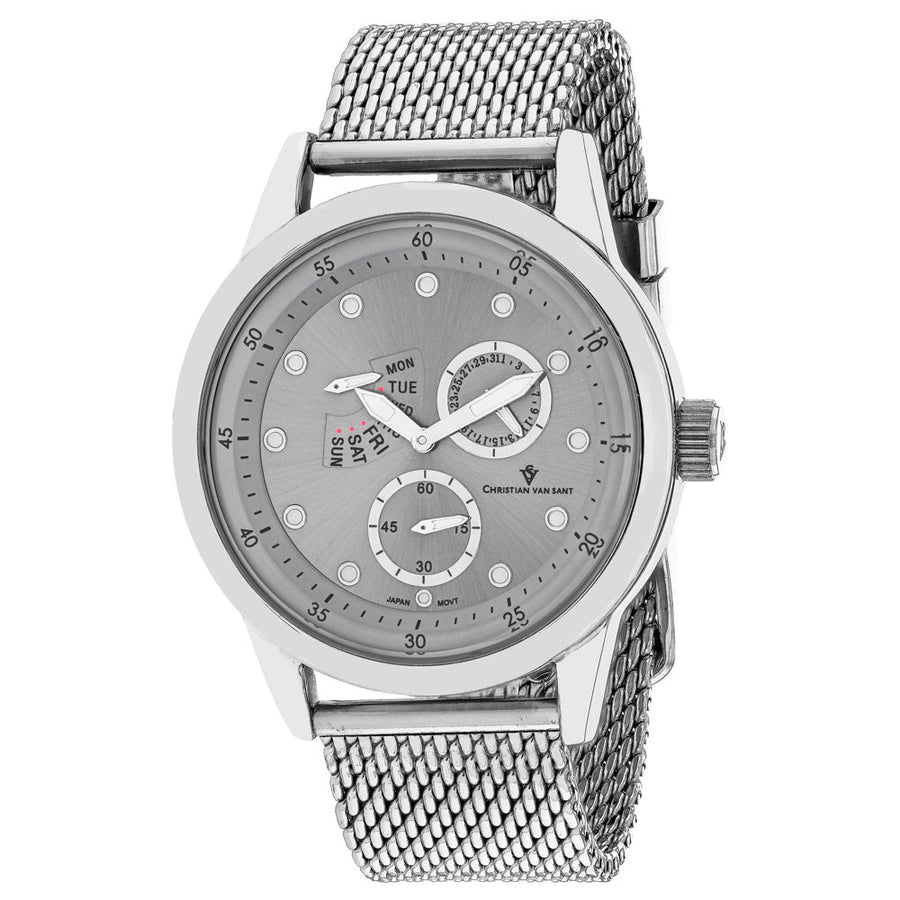 Christian Van Sant Mens Silver Dial Quartz Watch CV8710 Stainless Steel Bracelet Image 1