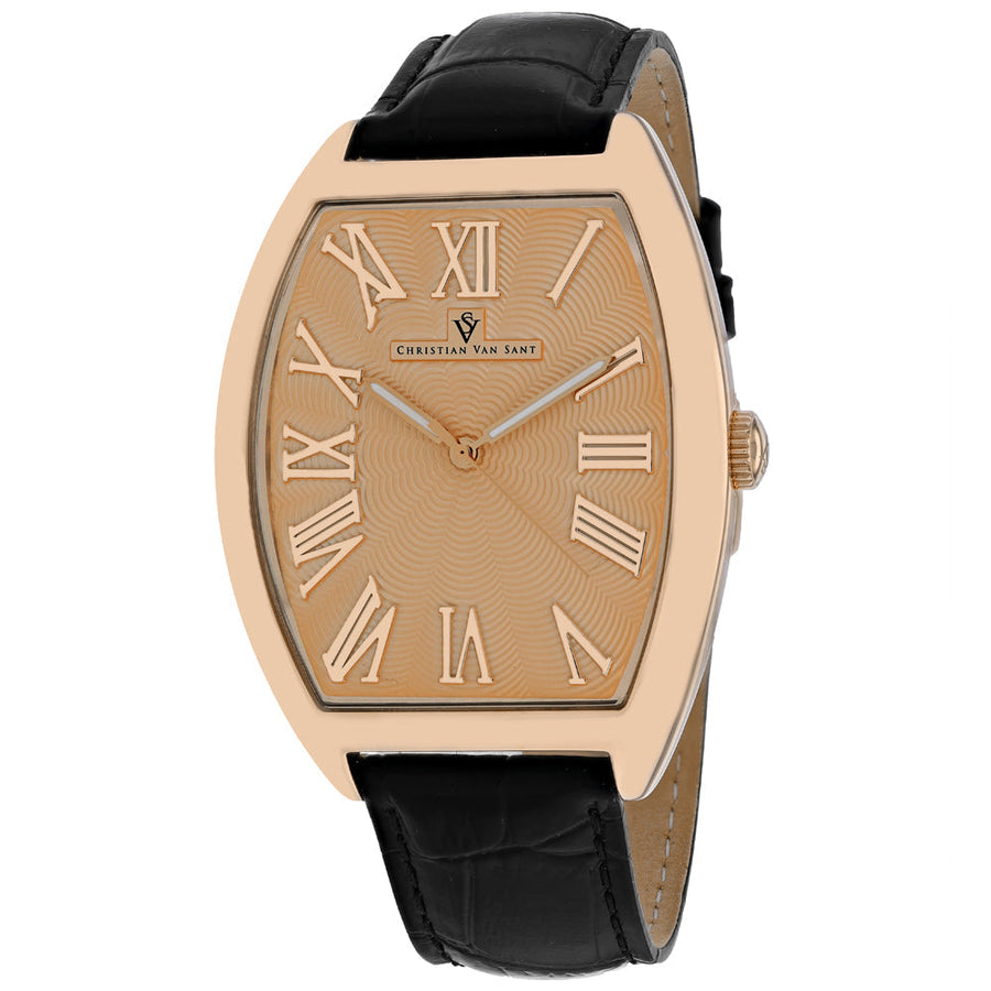 Christian Van Sant Mens Rose Gold Dial Quartz Watch CV0274 Stainless Steel Leather Image 1