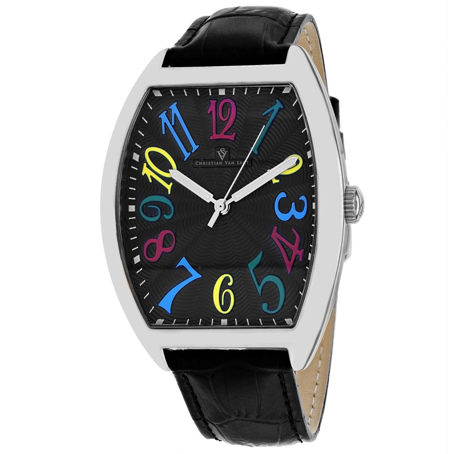 Christian Van Sant Royalty II Black Dial Watch CV0372 Stainless Steel Leather Strap Image 1