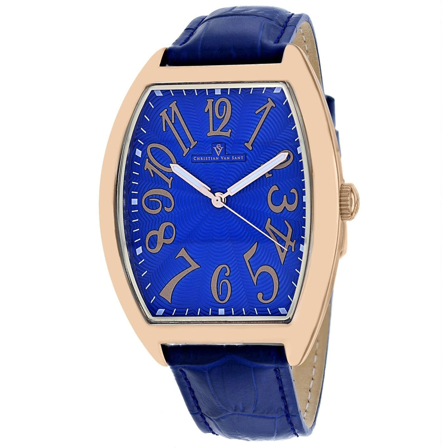 Christian Van Sant Royalty II Blue Dial Watch CV0376 Stainless Steel Leather Strap Image 1