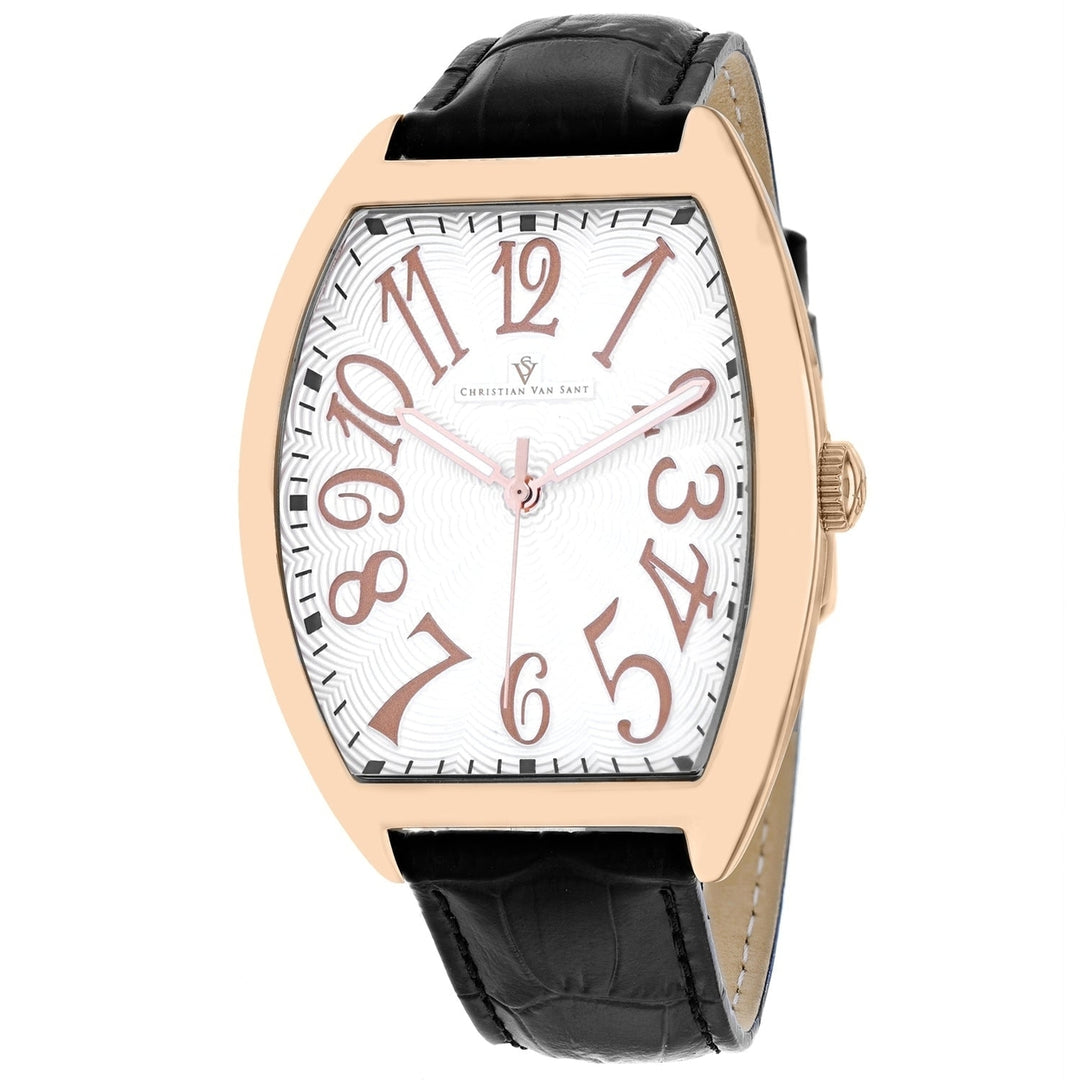 Christian Van Sant Royalty II Mens Watch White Dial CV0378 Stainless Steel Leather Image 1