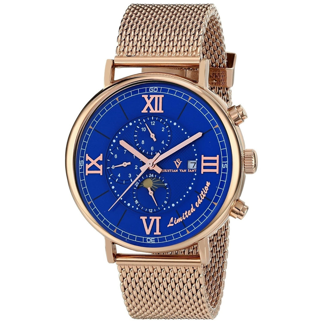 Christian Van Sant Mens Blue Dial Automatic Watch CV1155 Stainless Steel Mesh Image 1