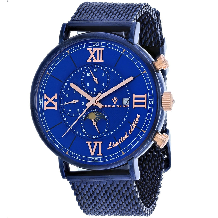 Christian Van Sant Mens Blue Dial Automatic Watch Stainless Steel CV1158 10 ATM Image 1