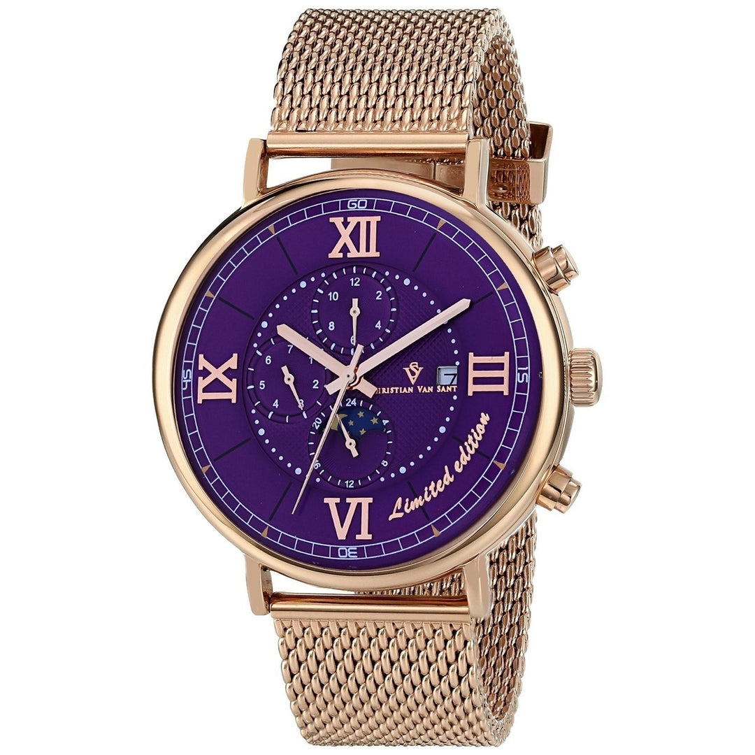 Christian Van Sant Somptueuse LTD Purple Dial Watch CV1157 Stainless Steel Bracelet Image 1