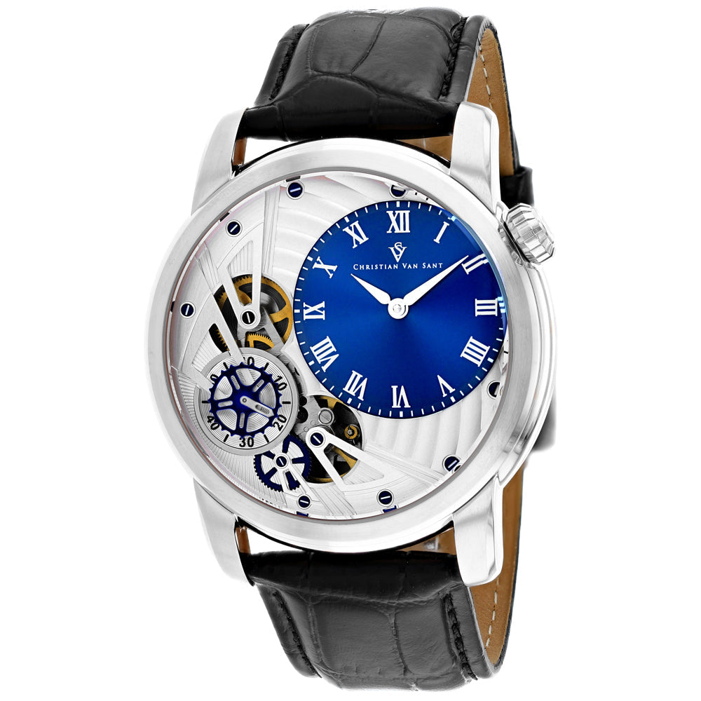 Christian Van Sant Mens Watch CV1542 Blue Dial Auto-Quartz Leather Strap 10 ATM Image 1