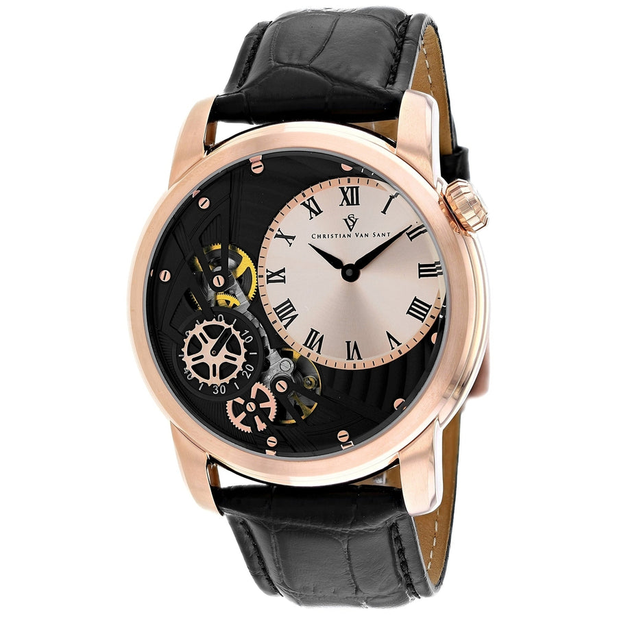 Christian Van Sant Watch CV1549 Mens Auto-Quartz Rose Gold Dial Leather Strap Image 1