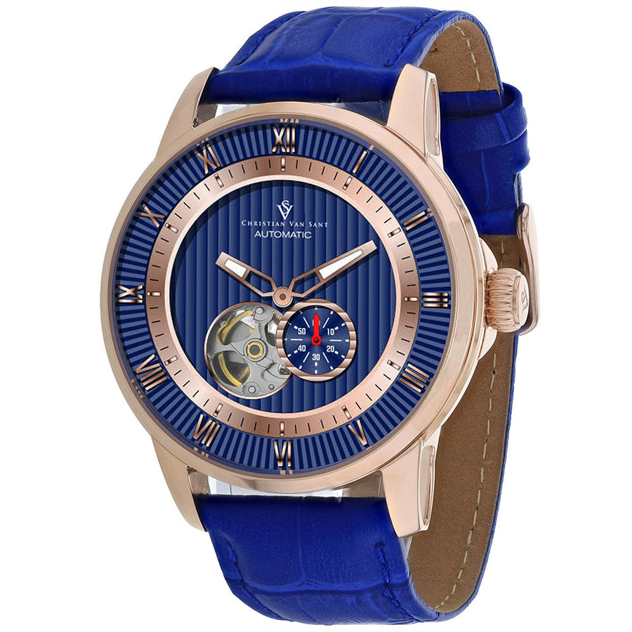 Christian Van Sant Viscay Mens Watch Blue Dial CV0554 Stainless Steel Leather Image 1