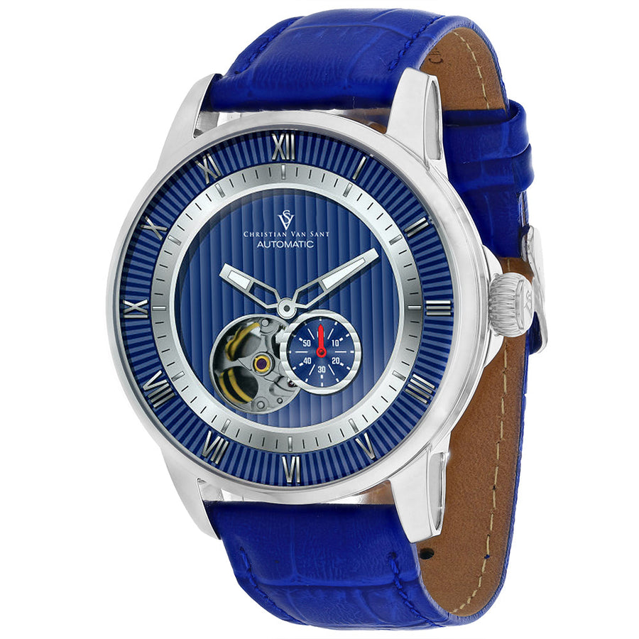 Christian Van Sant Mens Watch CV0553 Blue Dial Stainless Steel Leather Strap Image 1