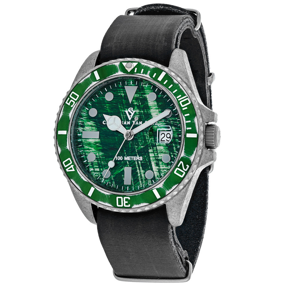 Christian Van Sant Montego Green Dial Vintage Watch CV5202 Stainless Steel Leather Image 1