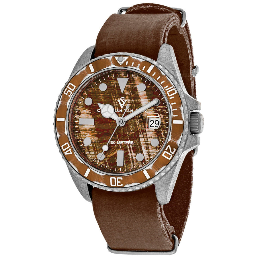 Christian Van Sant Montego Vintage Brown Dial Watch CV5201 Leather Strap 10ATM Image 1