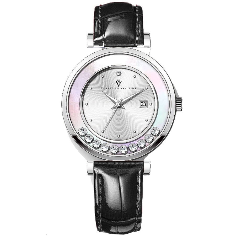 Christian Van Sant Womens Bria Silver Dial Watch CV3810 Stainless Steel Leather Image 1