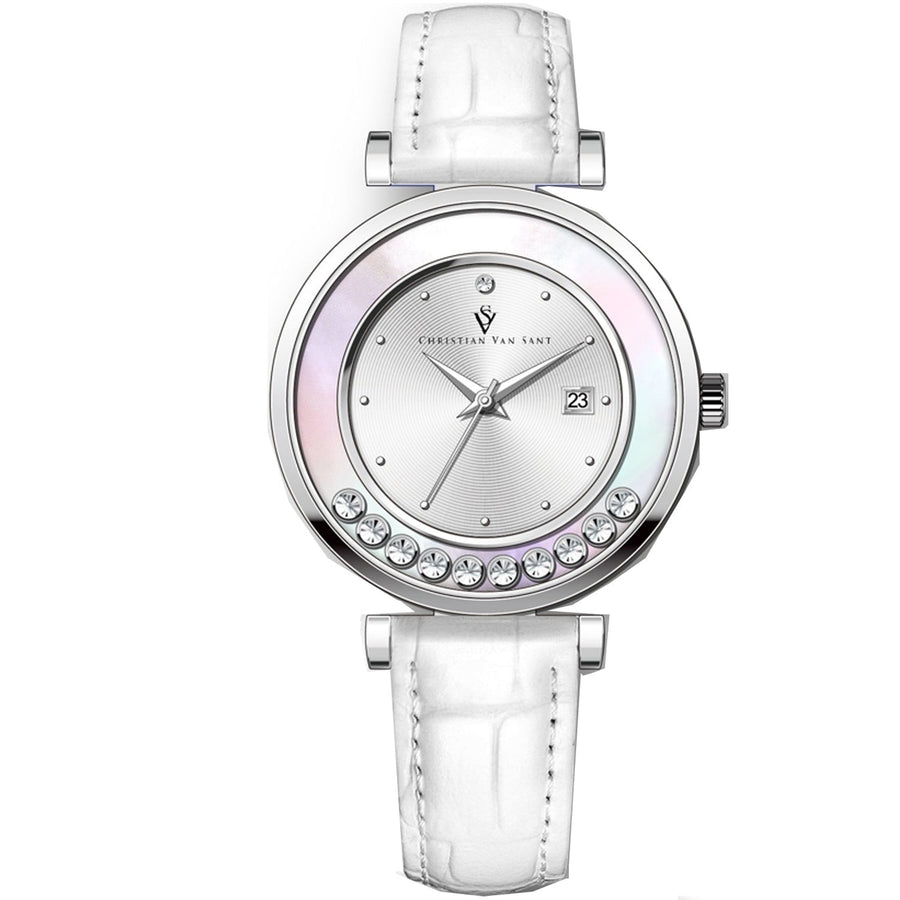 Christian Van Sant Bria Womens Watch CV3811 Silver Dial Stainless Steel Leather strap Image 1