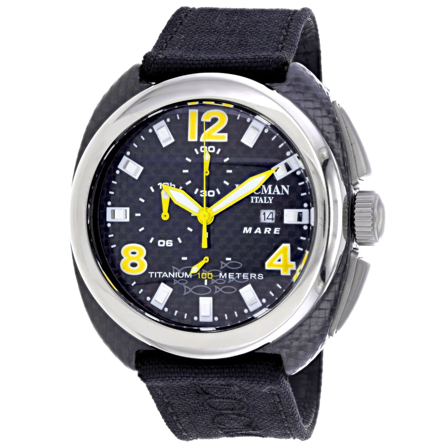 Locman Mens Black Dial Quartz Watch Titanium Carbon Leather Strap 134CRBYL/BK Image 1