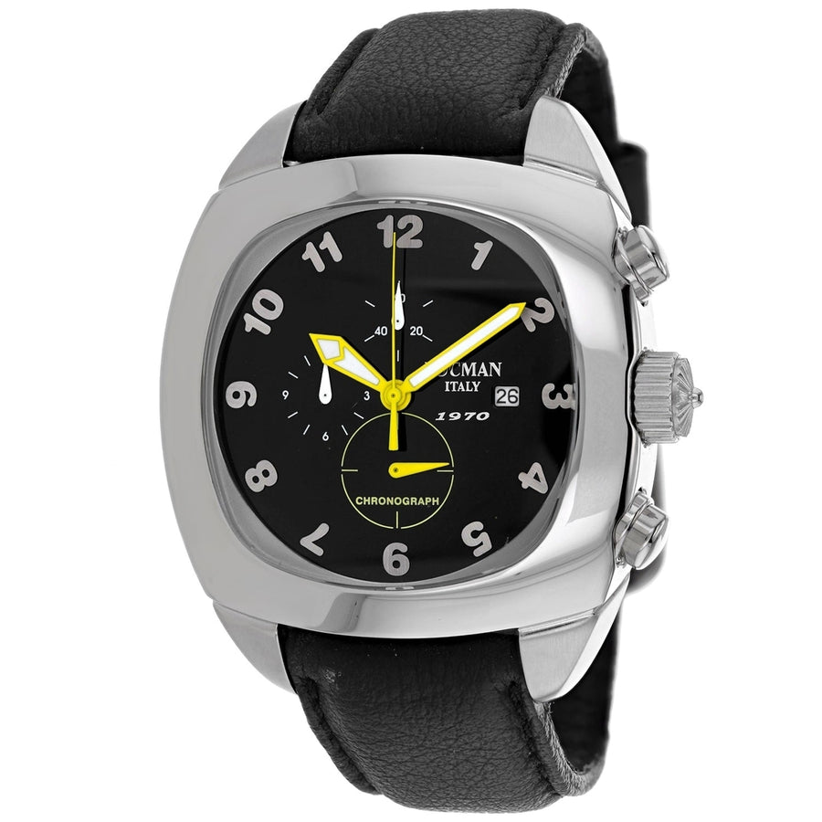 Locman Mens Classic Black Dial Watch 197000BK Stainless Steel Leather Strap Image 1