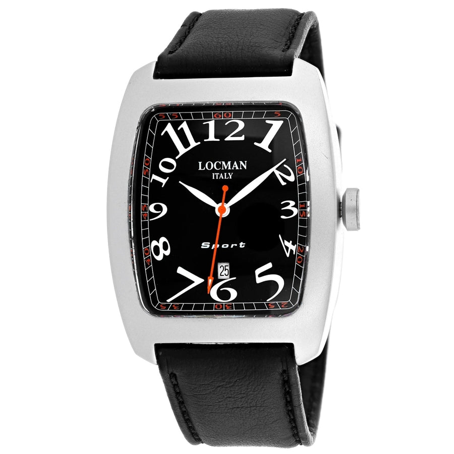 Locman Mens Classic Watch Black Dial Aluminium Case Leather Strap 486BK Image 1