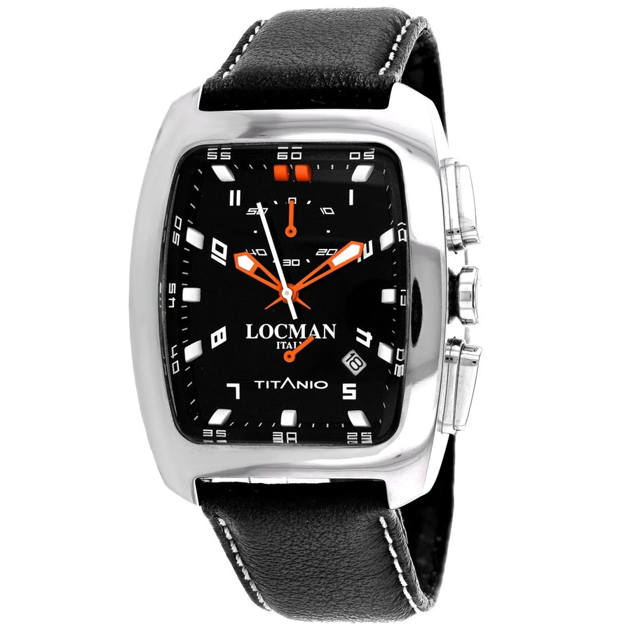 Locman Mens Classic Black Dial Titanium Watch 484BKOR BKLO Leather Strap Image 1