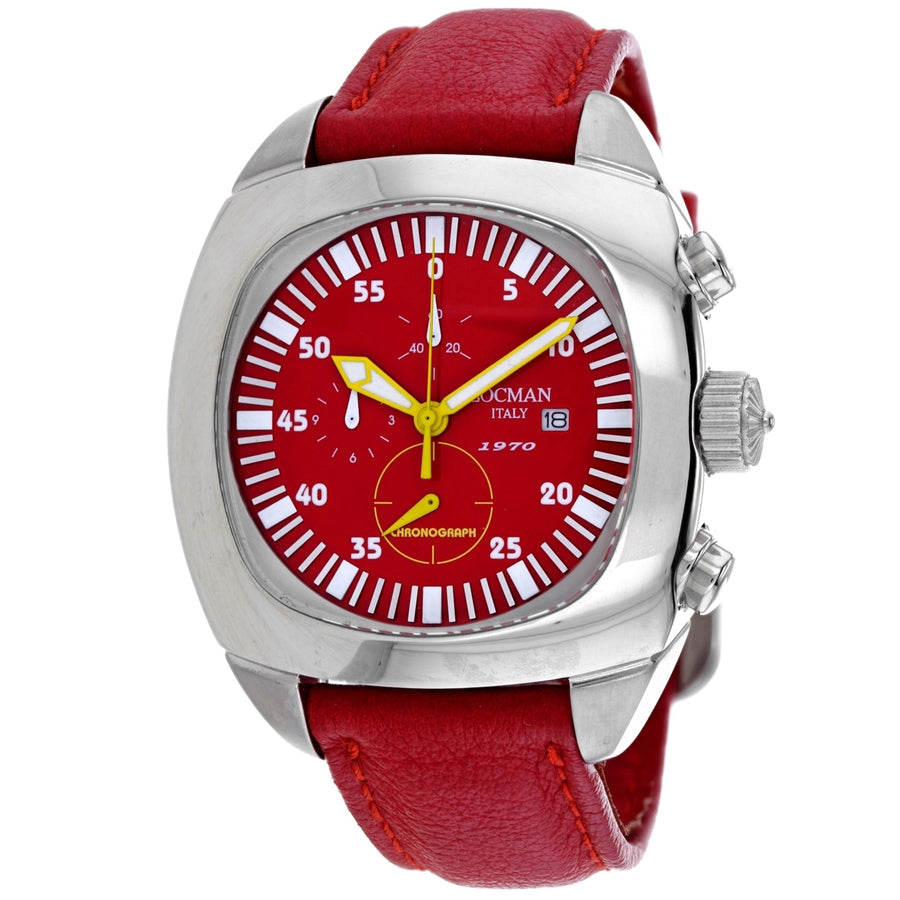 Locman Mens Classic Red Dial Watch 1970RDQ Stainless Steel Leather Strap Water Resistant Image 1