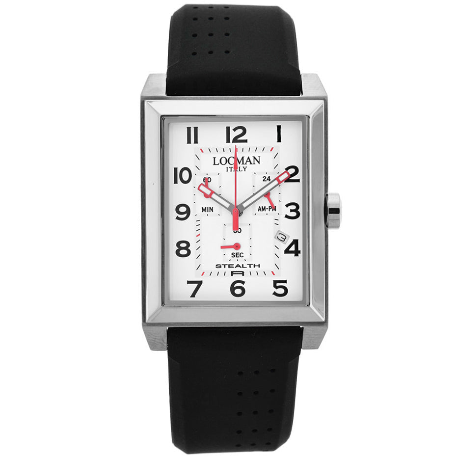 Locman Mens Classic White Dial Watch 242WH2bk Stainless Steel Silicone Strap Image 1