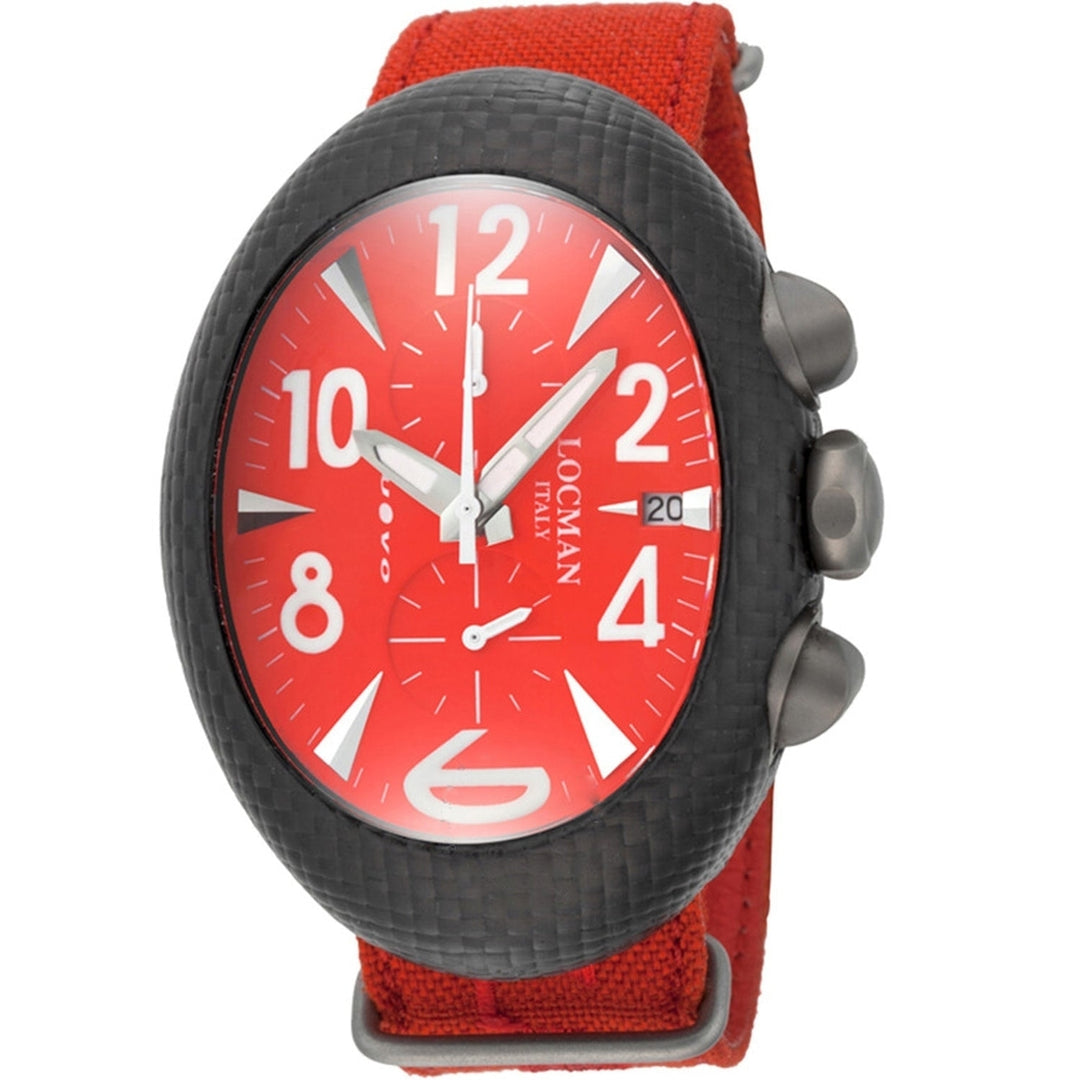 Locman Mens Red Dial Quartz Watch 100RDCRBQ Carbon Case Nylon Strap 3ATM Image 1