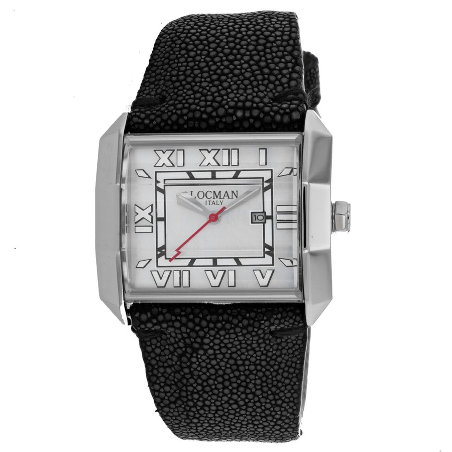 Locman Mens Otto Watch 232MOPWH/BK Stainless Steel White Dial Leather Strap Image 1