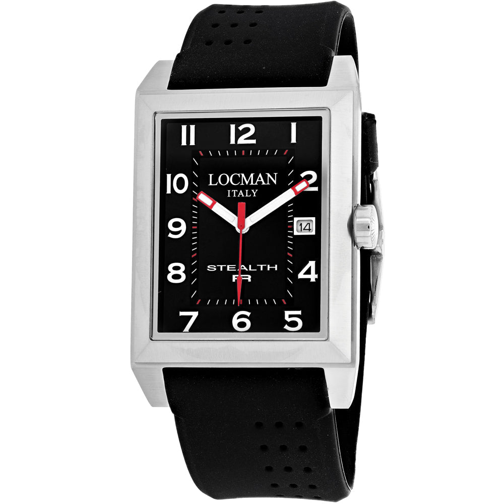 Locman Mens Stealth Watch Black Dial Titanium Case Silicone Strap 240BK2BK Image 1