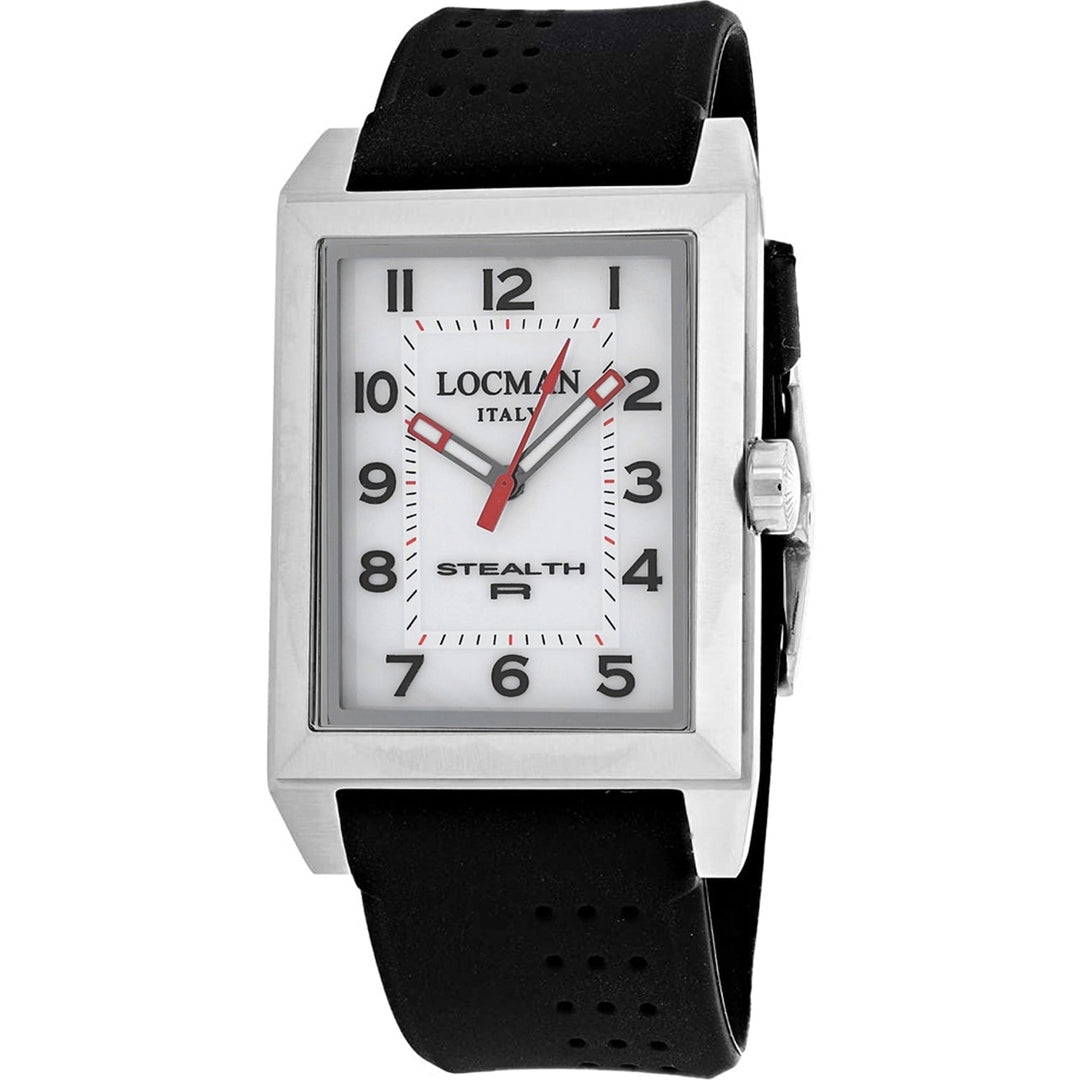 Locman Mens Stealth Watch White Dial Rubber Strap Stainless Steel 242WH2BK/BKRU Image 1