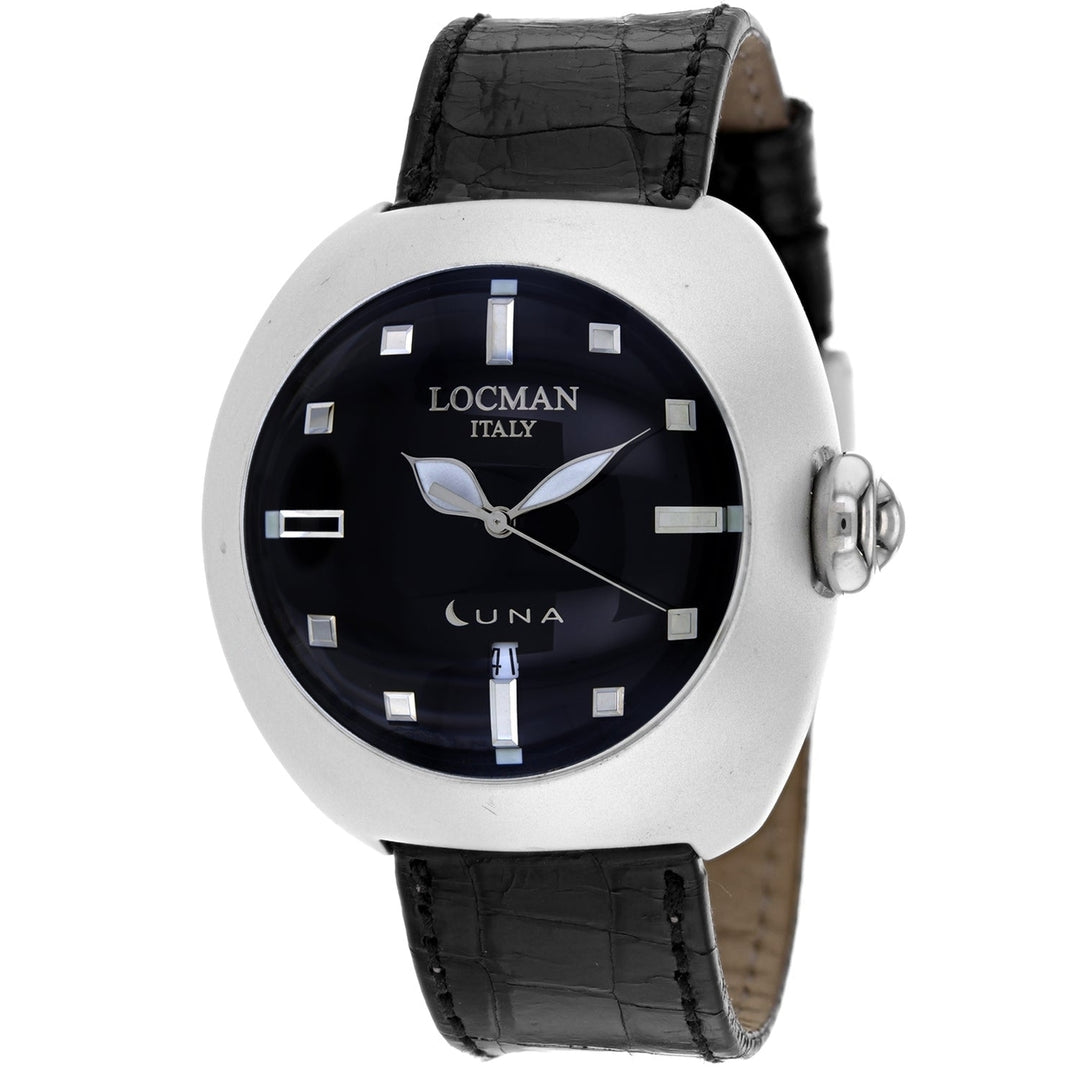 Locman Womens Classic Black Dial Quartz Watch 4100BK Aluminium Leather Strap Image 1