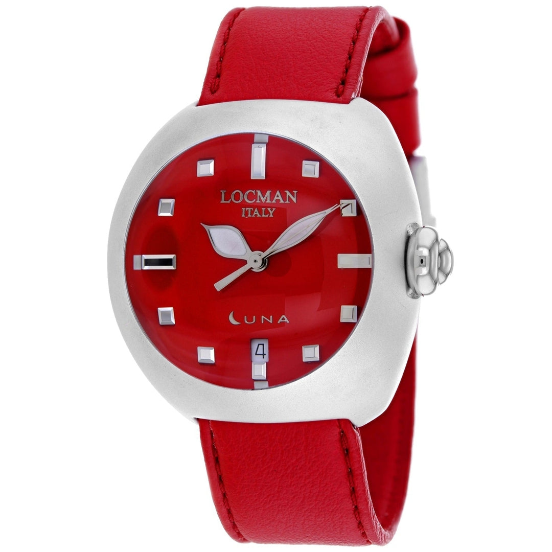 Locman Womens Classic Red Dial Quartz Watch 4100RD Leather Strap Aluminium Case Image 1