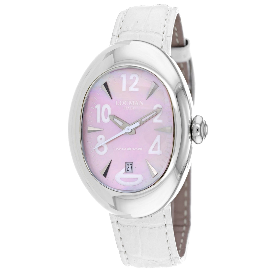 Locman Womens Pink Dial Quartz Watch 2000MP Stainless Steel Leather Strap Image 1