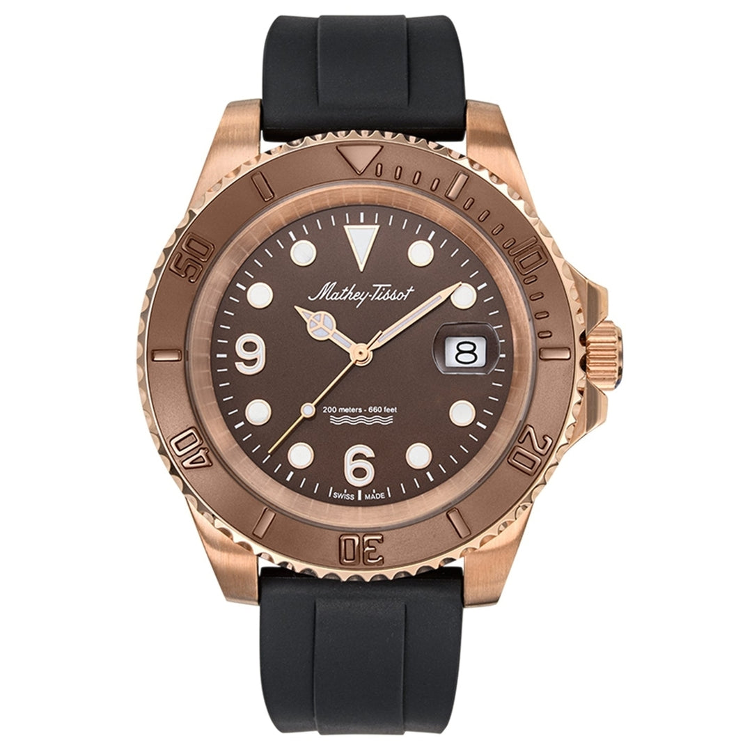 Mathey Tissot Mens Brown Dial Quartz Watch H909PM Water Resistant Rubber Strap Image 1