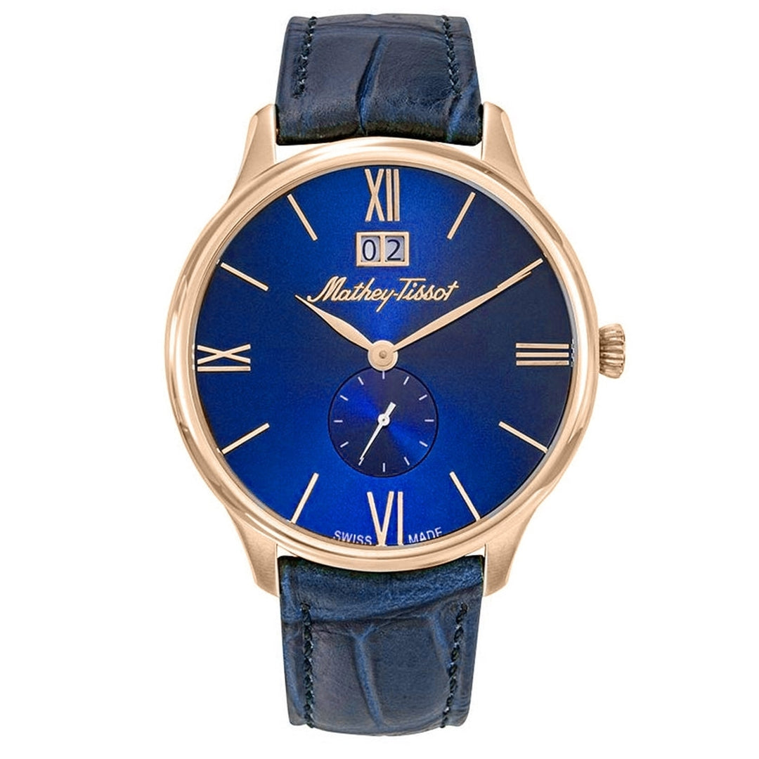 Mathey Tissot Edmond Blue Dial Quartz Watch H1886QPBU Stainless Steel Leather Strap Image 1