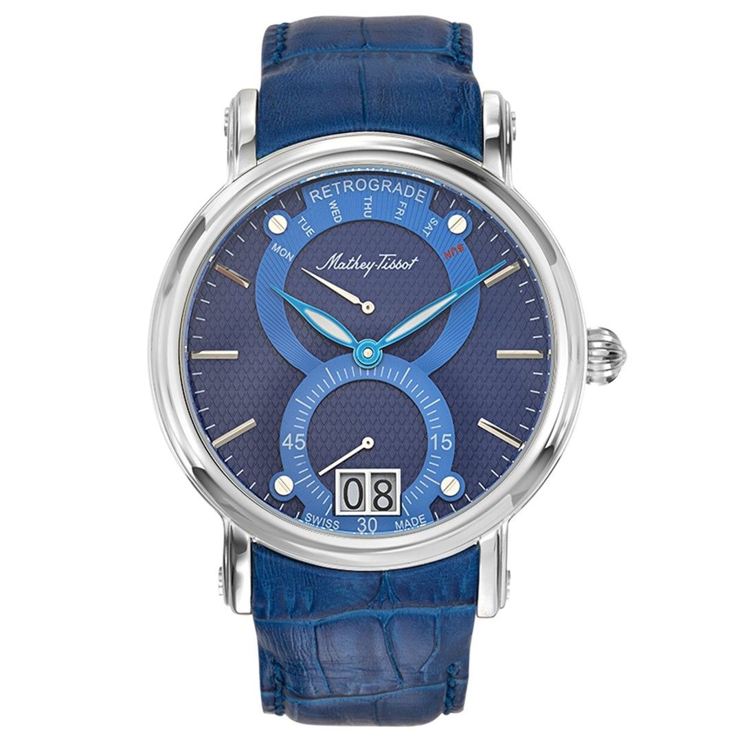 Mathey Tissot Mens Blue Dial Retrograde Watch H7022ABU Stainless Steel Leather Image 1