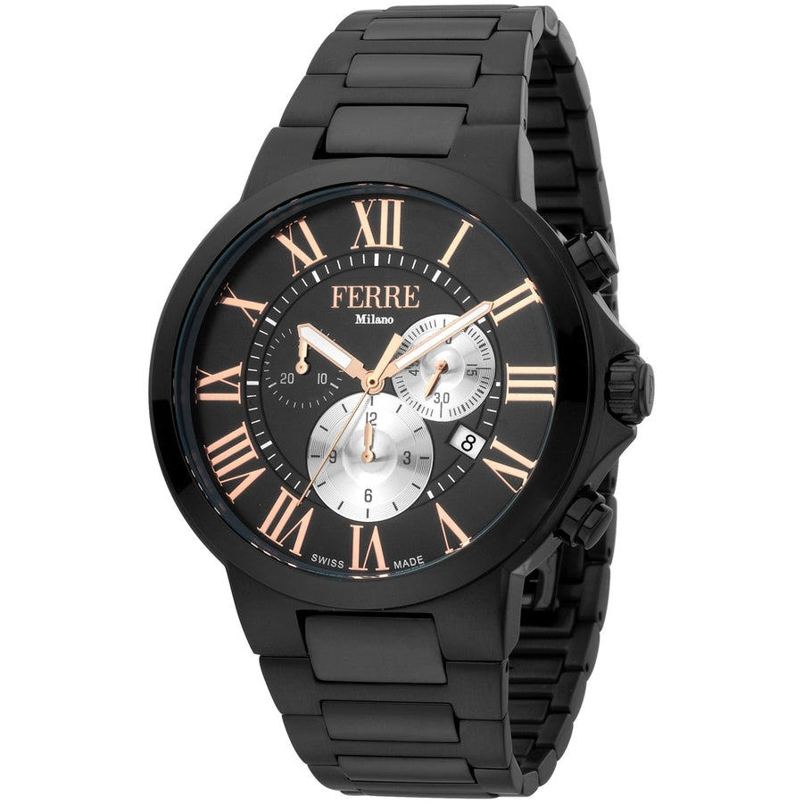 Ferre Milano Mens Classic Black Dial Quartz Watch FM1G177M0071 Stainless Steel Image 1