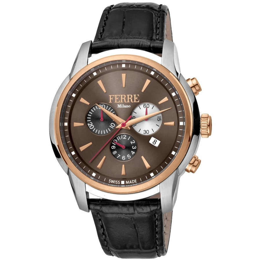 Ferre Milano Mens Brown Dial Quartz Watch FM1G131L0041 Stainless Steel Leather Strap Image 1