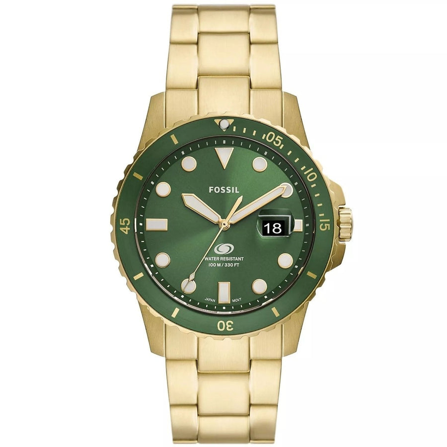 Fossil Mens Dive Watch FS5950 Stainless Steel Blue Green Dial Quartz Waterproof Image 1