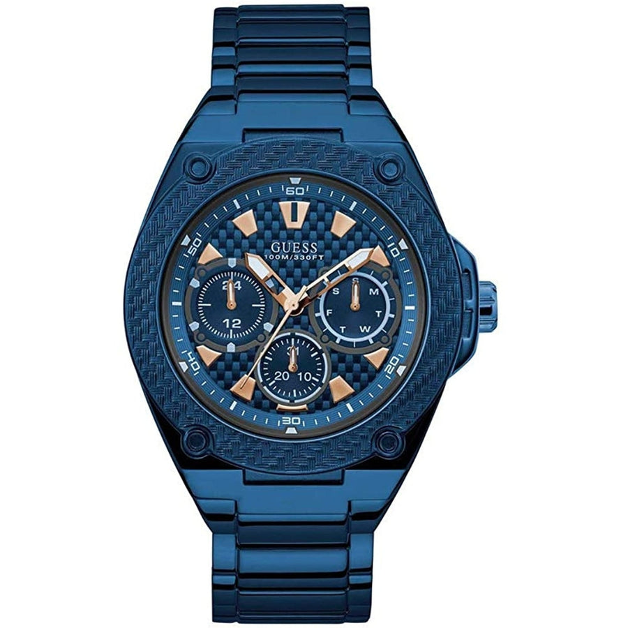 Guess Mens Classic Blue Dial Quartz Watch W1305G4 Stainless Steel Water Resistant Image 1