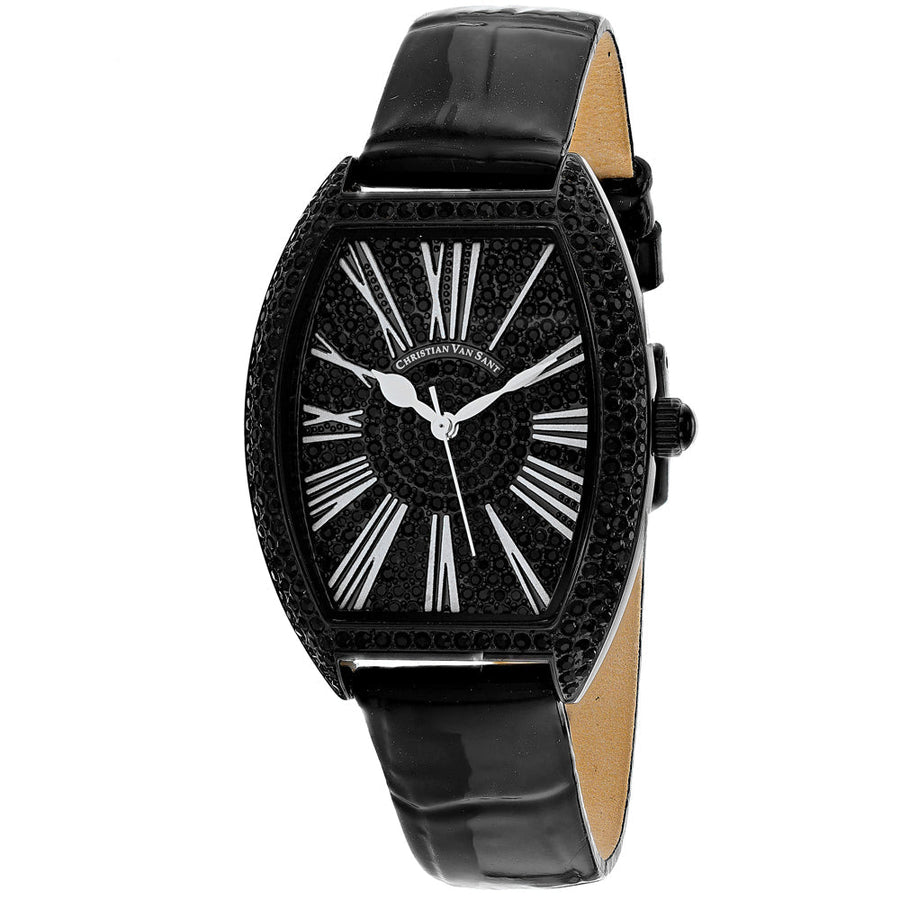 Christian Van Sant Chic Black Dial Watch CV4844 Stainless Steel Leather Strap Image 1