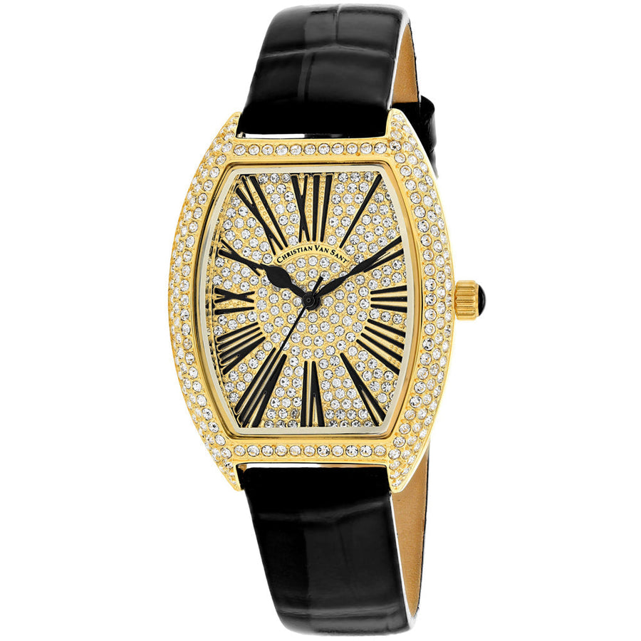 Christian Van Sant Womens Gold Dial Quartz Watch CV4842 Stainless Steel Leather Image 1